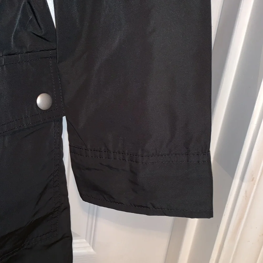 J. Crew Black Hooded Raincoat Drawstring Waist. Zip Snap Front Pockets. NWT - Picture 5 of 11